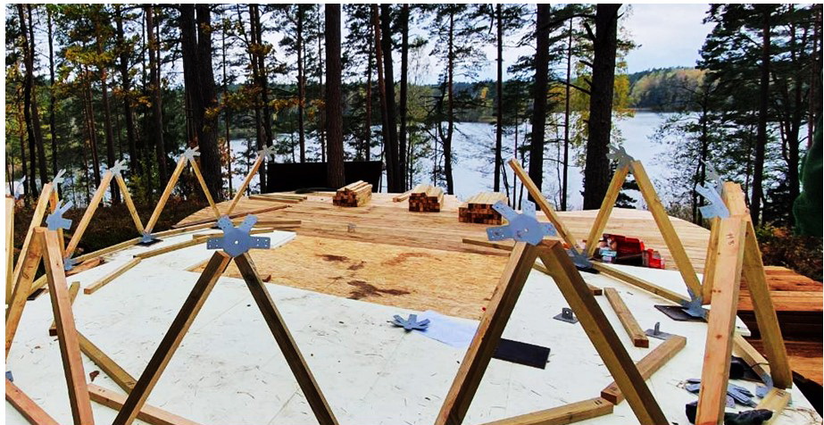20m2 Nedidelis Namas | Medinis Geodezinis Kupolas Ø5m | Kupolo statybos komplektas