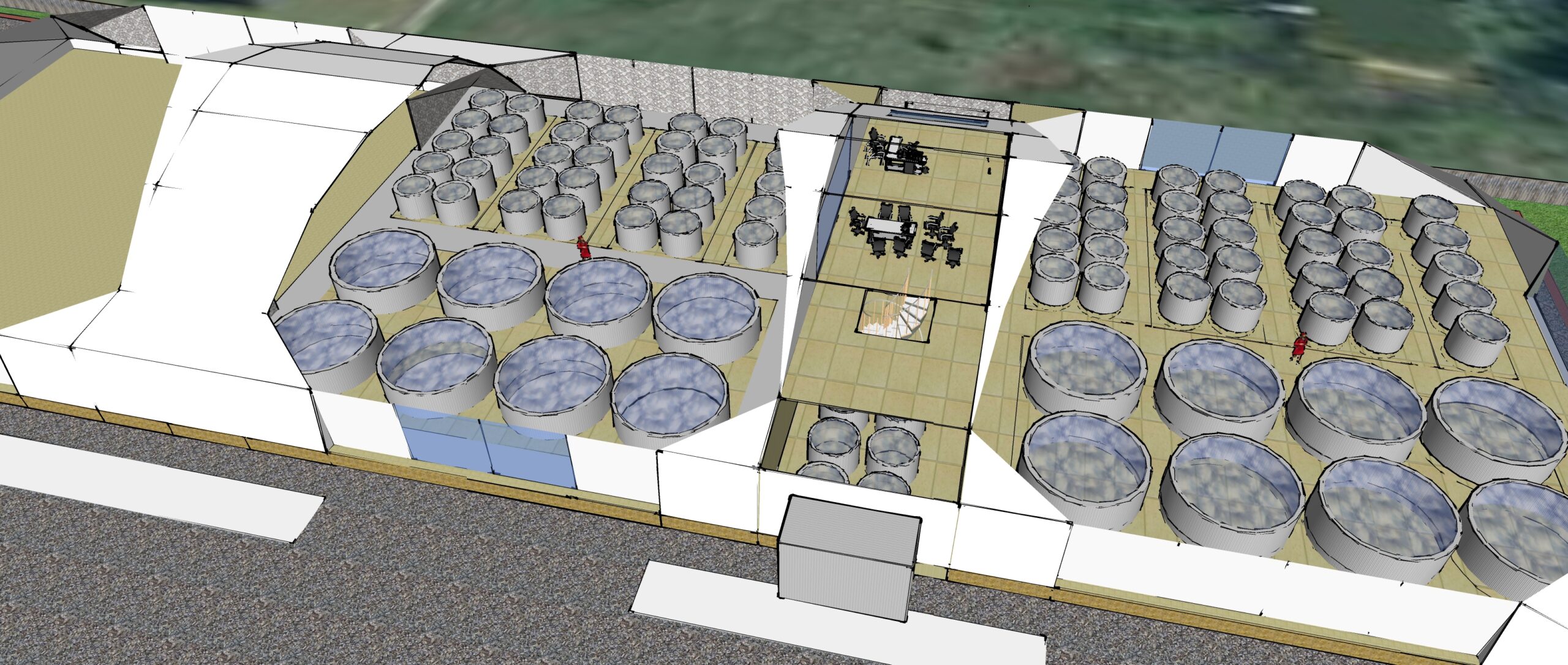 2700m2 Žuvininkystės Kupolinė Stoginė 90x30x7m | Gamybos Cecho Glamping Kupolai