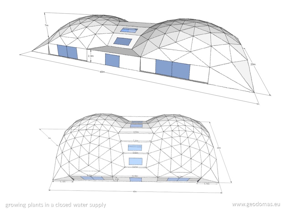 2700m2 Žuvininkystės Kupolinė Stoginė 90x30x7m | Gamybos Cecho Glamping Kupolai